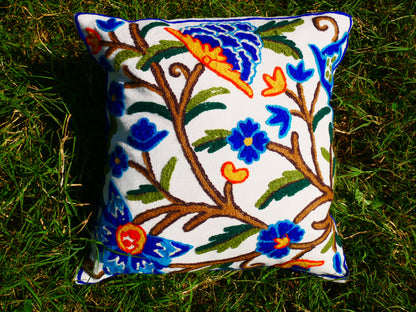 Kashmiri Embroidery pillow "Duanz Dar" Crewel Pillow Covers: Handcrafted by Artisans 16x16 inches
