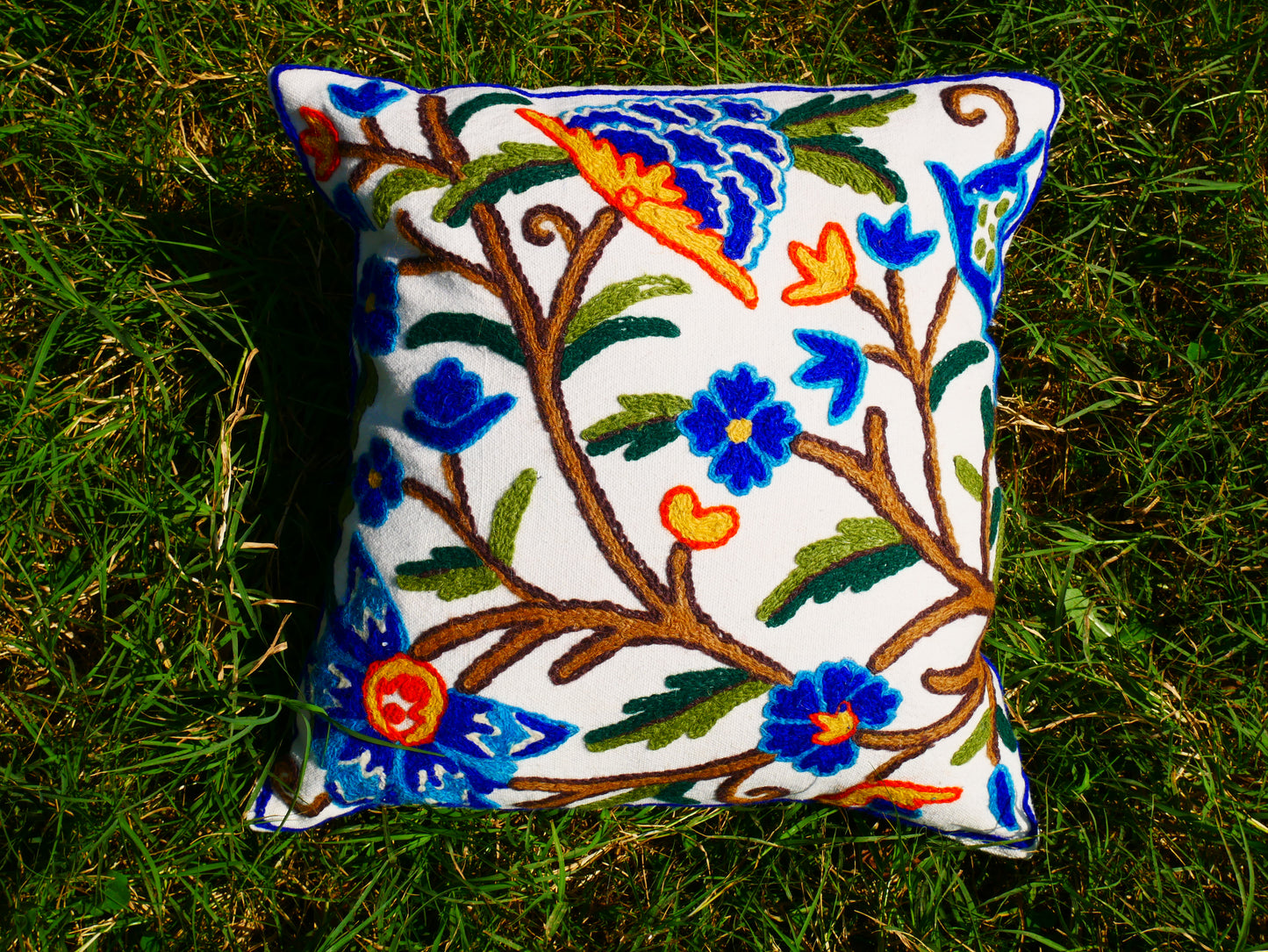 Kashmiri Embroidery pillow "Duanz Dar" Crewel Pillow Covers: Handcrafted by Artisans 16x16 inches