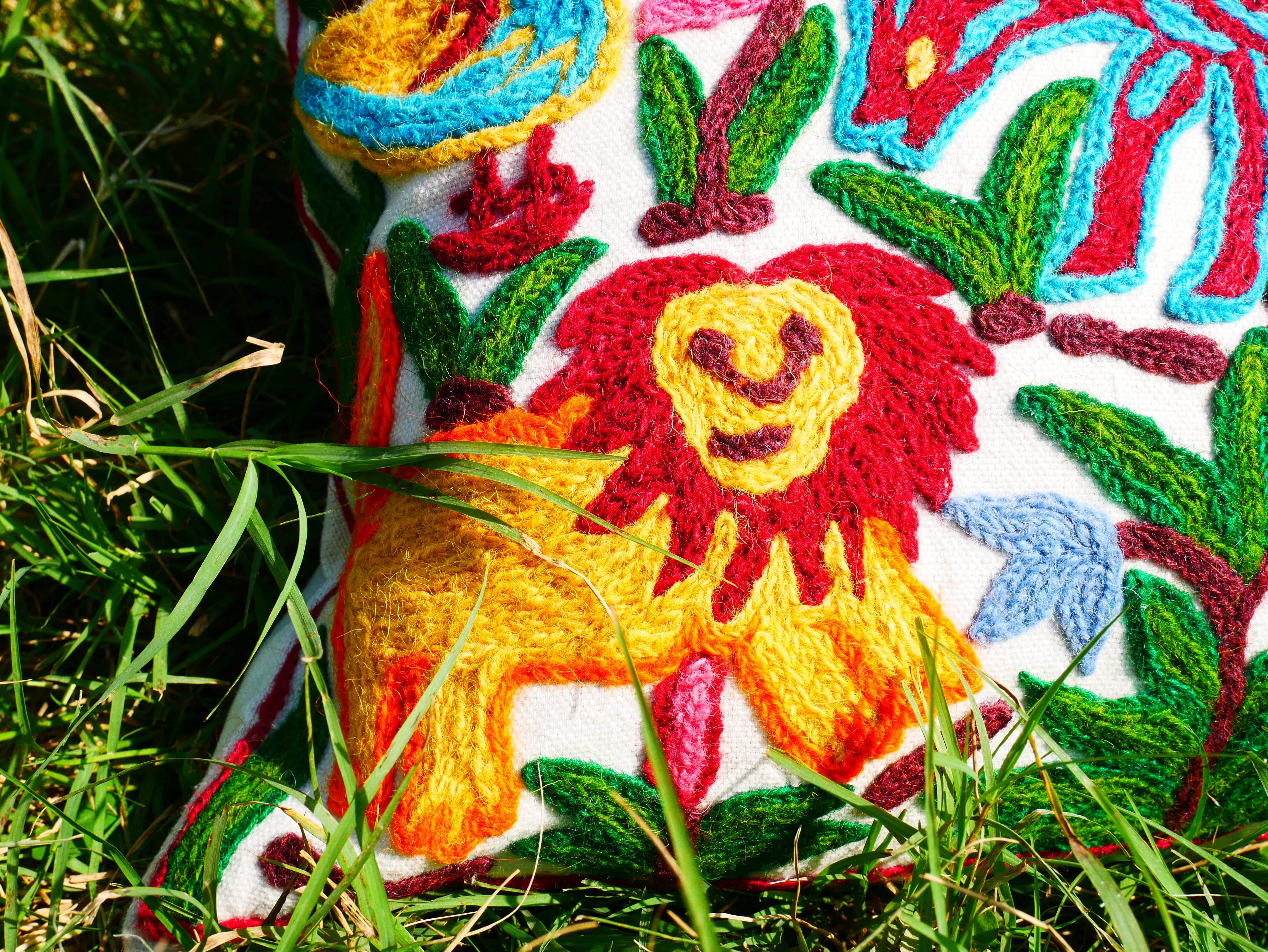 Colorful Crewel Pillow Cover "Boho Jungle" Handcrafted by Artisans 16x16 inches Kashmiri Embroidery Pillow