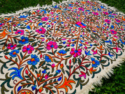 Kashmiri Artisan Rug Hand-Felted Namda From Kashmir | Floral Embroidered Boho Area Carpet