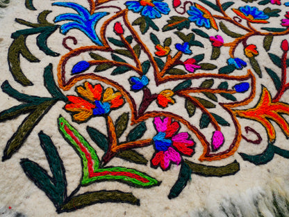 Kashmiri Artisan Rug Hand-Felted Namda From Kashmir | Floral Embroidered Boho Area Carpet
