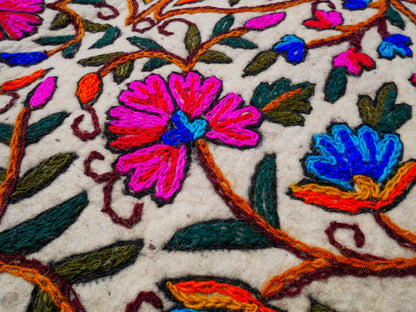 Kashmiri Artisan Rug Hand-Felted Namda From Kashmir | Floral Embroidered Boho Area Carpet