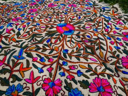 Kashmiri Artisan Rug Hand-Felted Namda From Kashmir | Floral Embroidered Boho Area Carpet