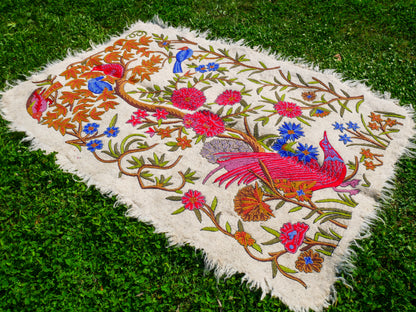 Amazing Artisan Rug Hand-Felted Namda From Kashmir | Floral Embroidered Boho Area Carpet