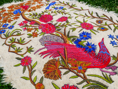 Amazing Artisan Rug Hand-Felted Namda From Kashmir | Floral Embroidered Boho Area Carpet