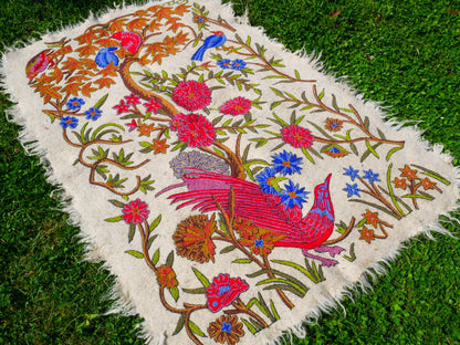 Amazing Artisan Rug Hand-Felted Namda From Kashmir | Floral Embroidered Boho Area Carpet