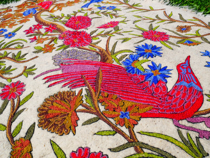 Amazing Artisan Rug Hand-Felted Namda From Kashmir | Floral Embroidered Boho Area Carpet