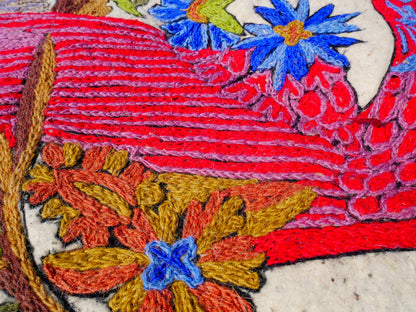 Amazing Artisan Rug Hand-Felted Namda From Kashmir | Floral Embroidered Boho Area Carpet