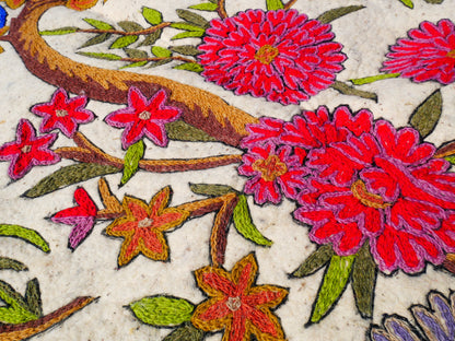 Amazing Artisan Rug Hand-Felted Namda From Kashmir | Floral Embroidered Boho Area Carpet