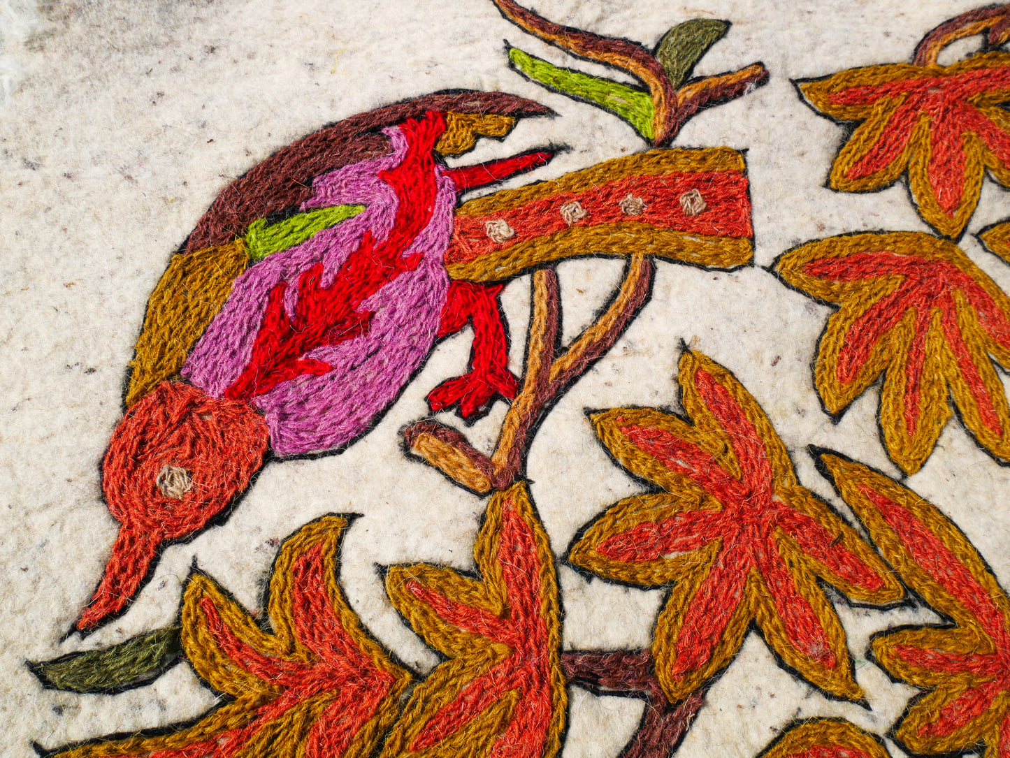 Amazing Artisan Rug Hand-Felted Namda From Kashmir | Floral Embroidered Boho Area Carpet