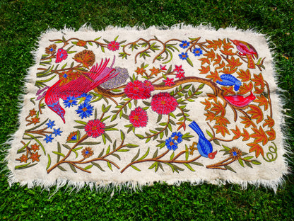 Amazing Artisan Rug Hand-Felted Namda From Kashmir | Floral Embroidered Boho Area Carpet