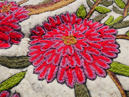 Amazing Artisan Rug Hand-Felted Namda From Kashmir | Floral Embroidered Boho Area Carpet
