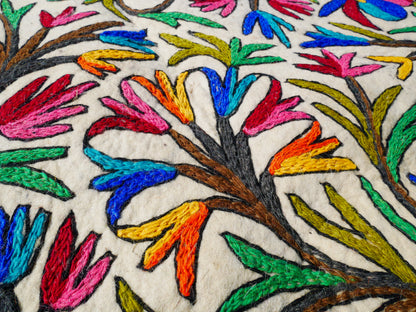 Round rug 5 ft boho wool rug "Namda" from Kashmir hand felted and embroidered