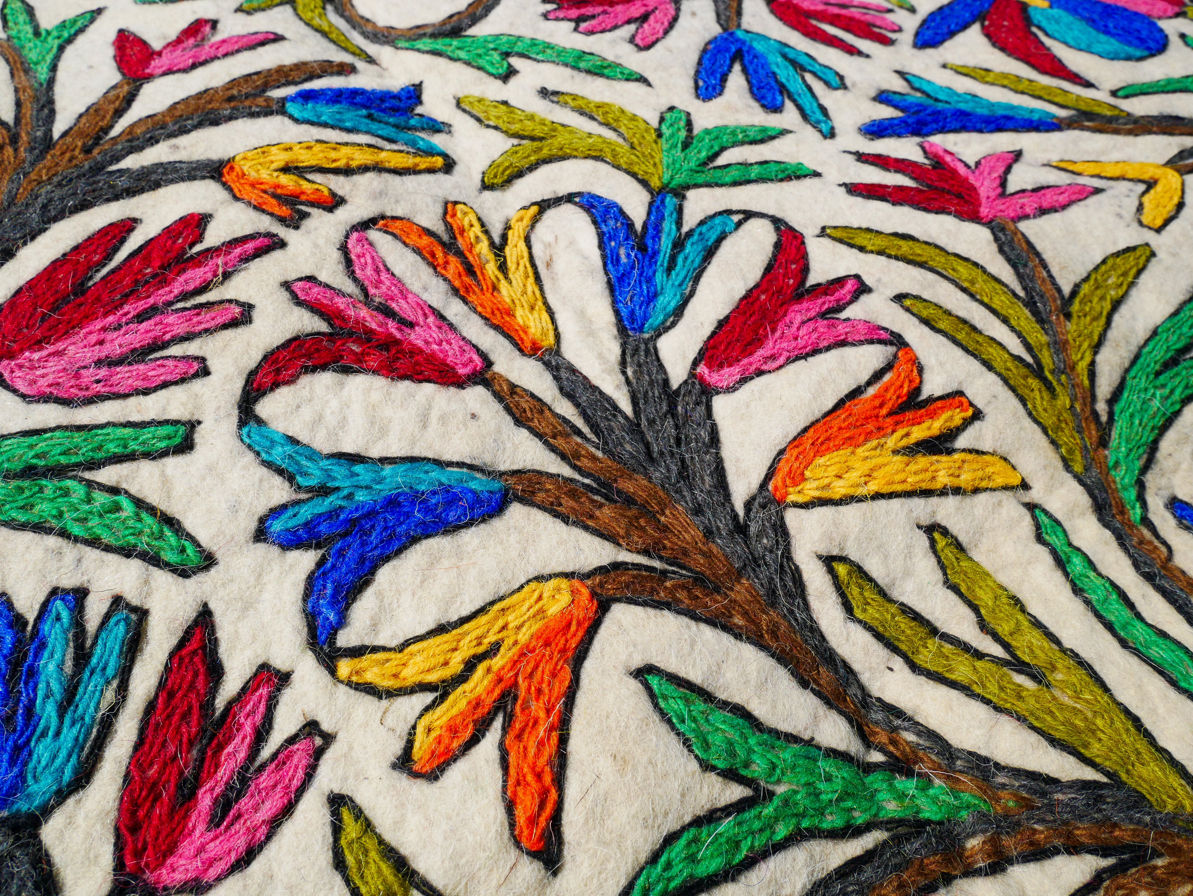 Round Boho Wool Rug 5ft “Namda” | Handmade Embroidered Kashmir Carpet | Cozy Colorful Floor Accent