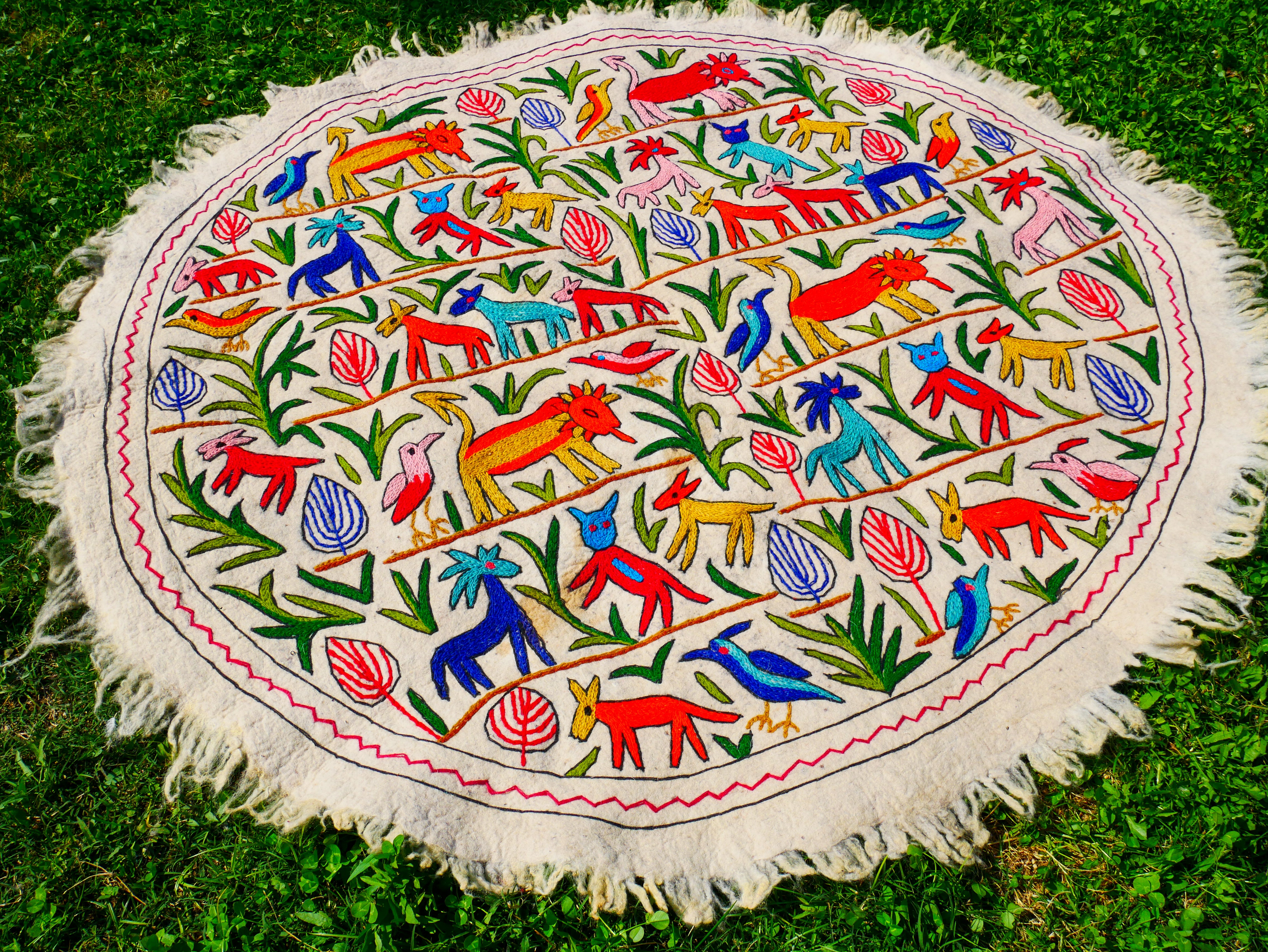 Kashmiri Namda rug 5ft - Boho Jungle wool rug - boho area rug handfelted and embroidered