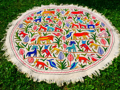 Kashmiri Namda rug 5ft - Boho Jungle wool rug - boho area rug handfelted and embroidered