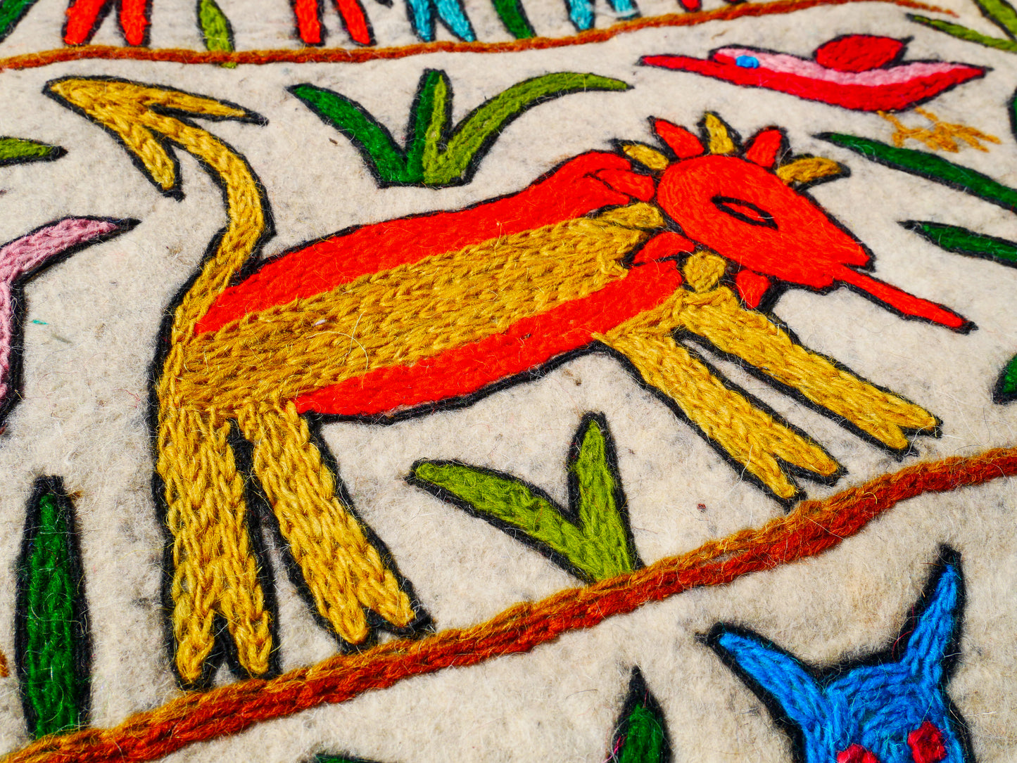 Kashmiri Namda rug 5ft - Boho Jungle wool rug - boho area rug handfelted and embroidered