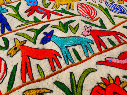 Kashmiri Namda rug 5ft - Boho Jungle wool rug - boho area rug handfelted and embroidered