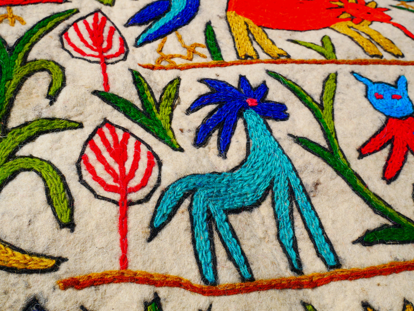 Kashmiri Namda rug 5ft - Boho Jungle wool rug - boho area rug handfelted and embroidered