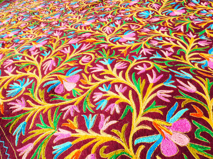 Indischer Teppich 6*9 Boho Wollteppich | handgefilzter traditioneller bestickter Kashmiri "Namda" böhmischer Schlafzimmerteppich Bauernhaus Orientteppich