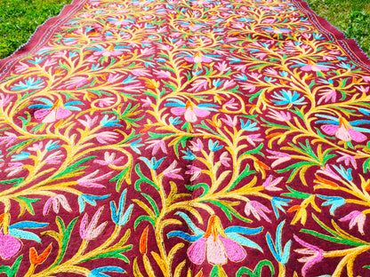 Indischer Teppich 6*9 Boho Wollteppich | handgefilzter traditioneller bestickter Kashmiri "Namda" böhmischer Schlafzimmerteppich Bauernhaus Orientteppich