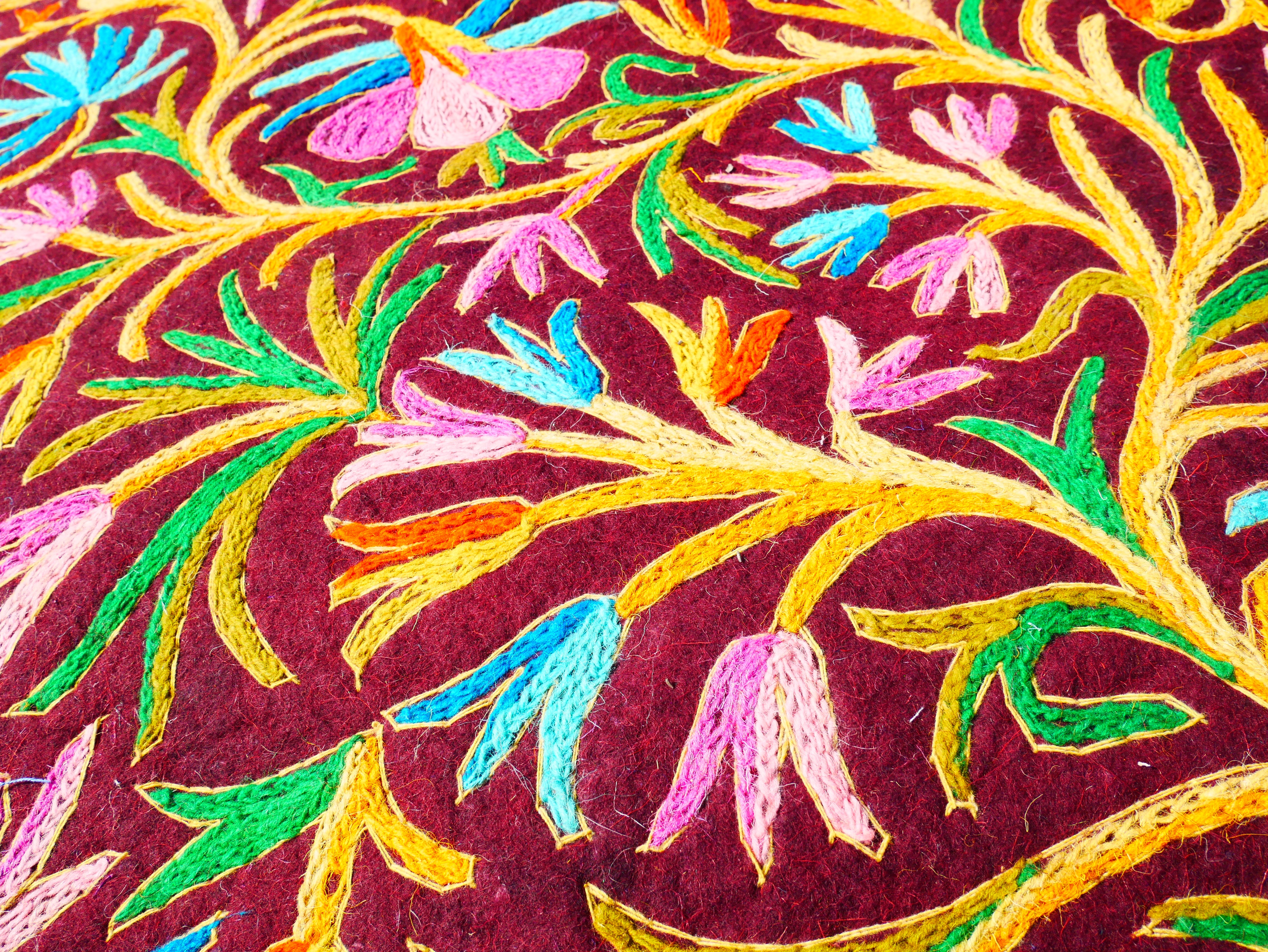 Hand felted Kashmiri Namda rug 6x9 fully embroidered - soft bohemian bedroom rug