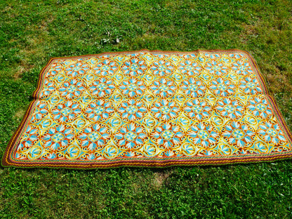 Hand felted Kashmiri Namda rug 6x10 fully embroidered - soft bohemian bedroom rug