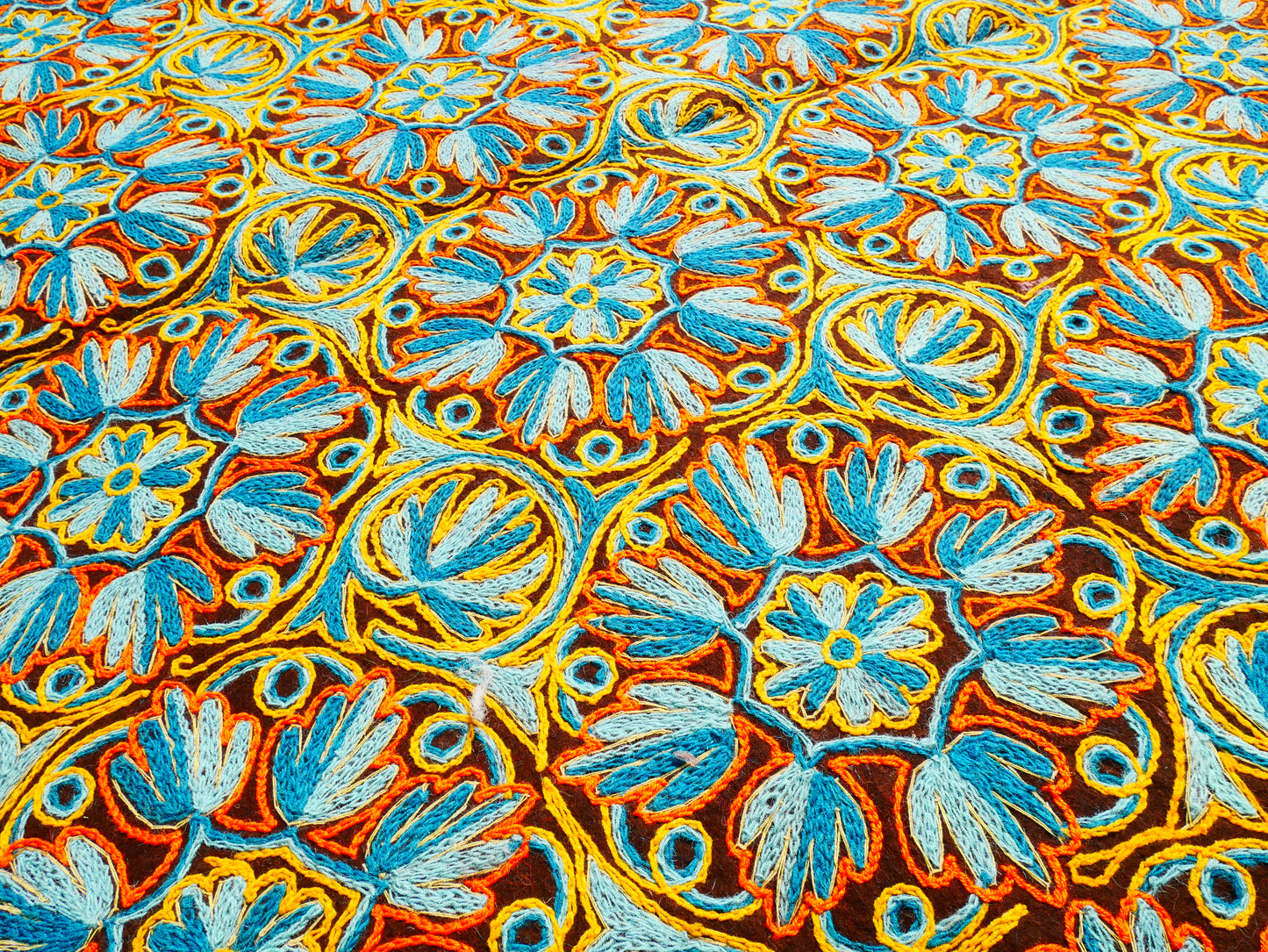 Hand felted Kashmiri Namda rug 6x10 fully embroidered - soft bohemian bedroom rug