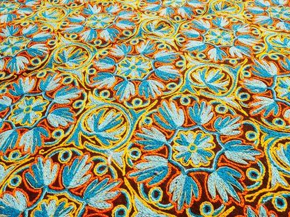 Hand felted Kashmiri Namda rug 6x10 fully embroidered - soft bohemian bedroom rug