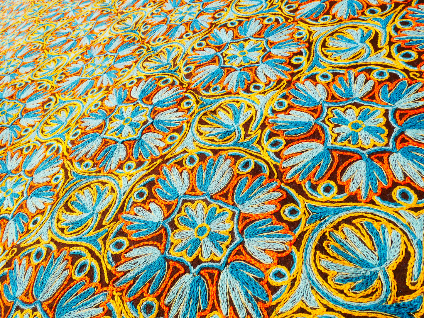 Hand felted Kashmiri Namda rug 6x10 fully embroidered - soft bohemian bedroom rug