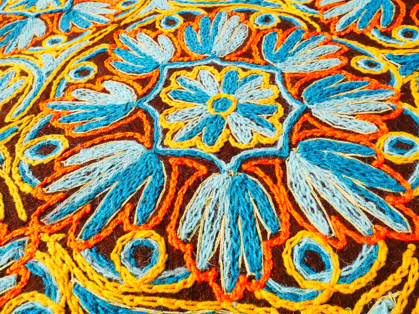 Hand felted Kashmiri Namda rug 6x10 fully embroidered - soft bohemian bedroom rug