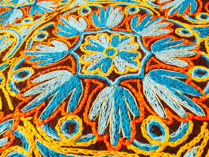 Hand felted Kashmiri Namda rug 6x10 fully embroidered - soft bohemian bedroom rug