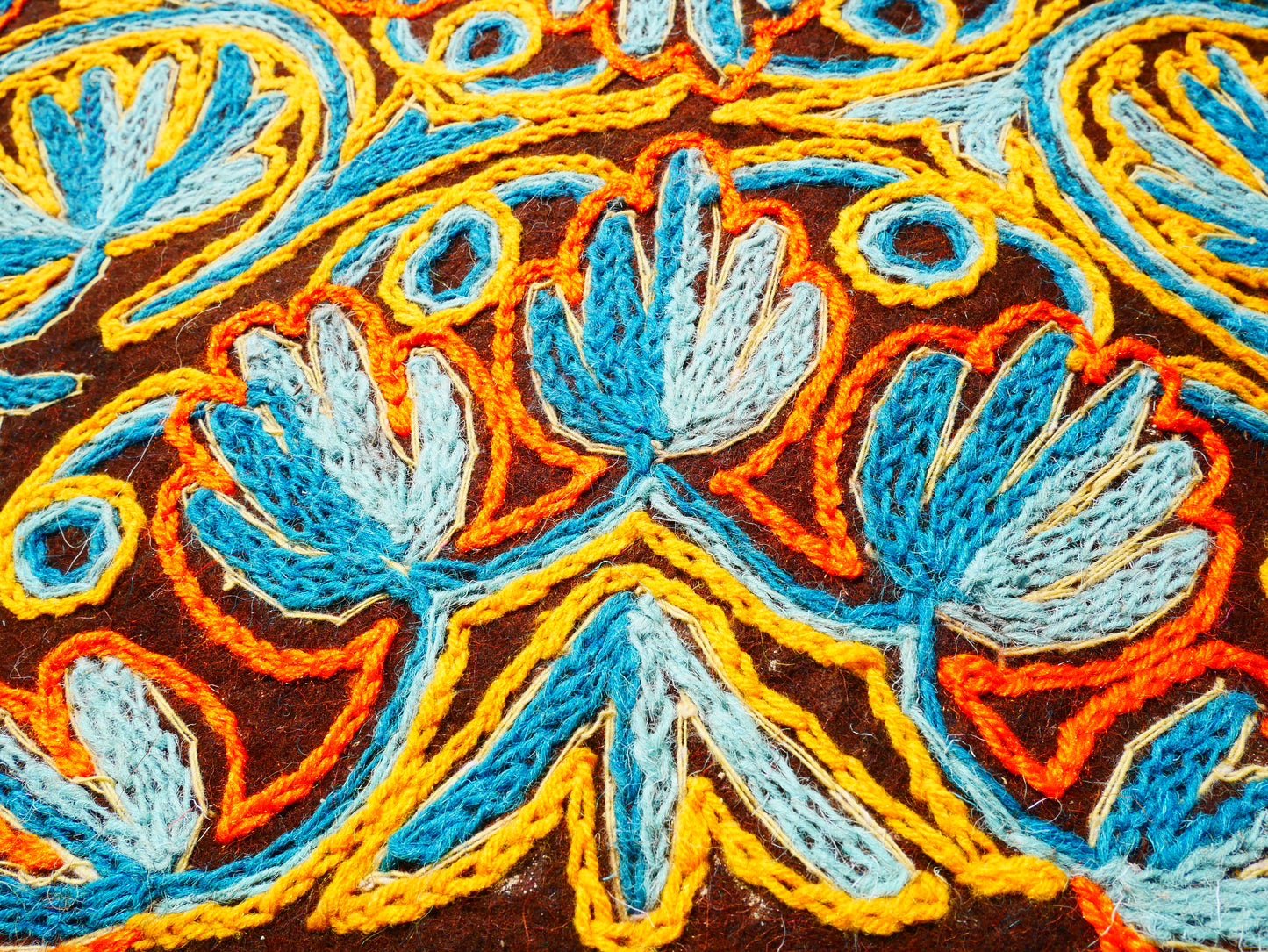 Hand felted Kashmiri Namda rug 6x10 fully embroidered - soft bohemian bedroom rug