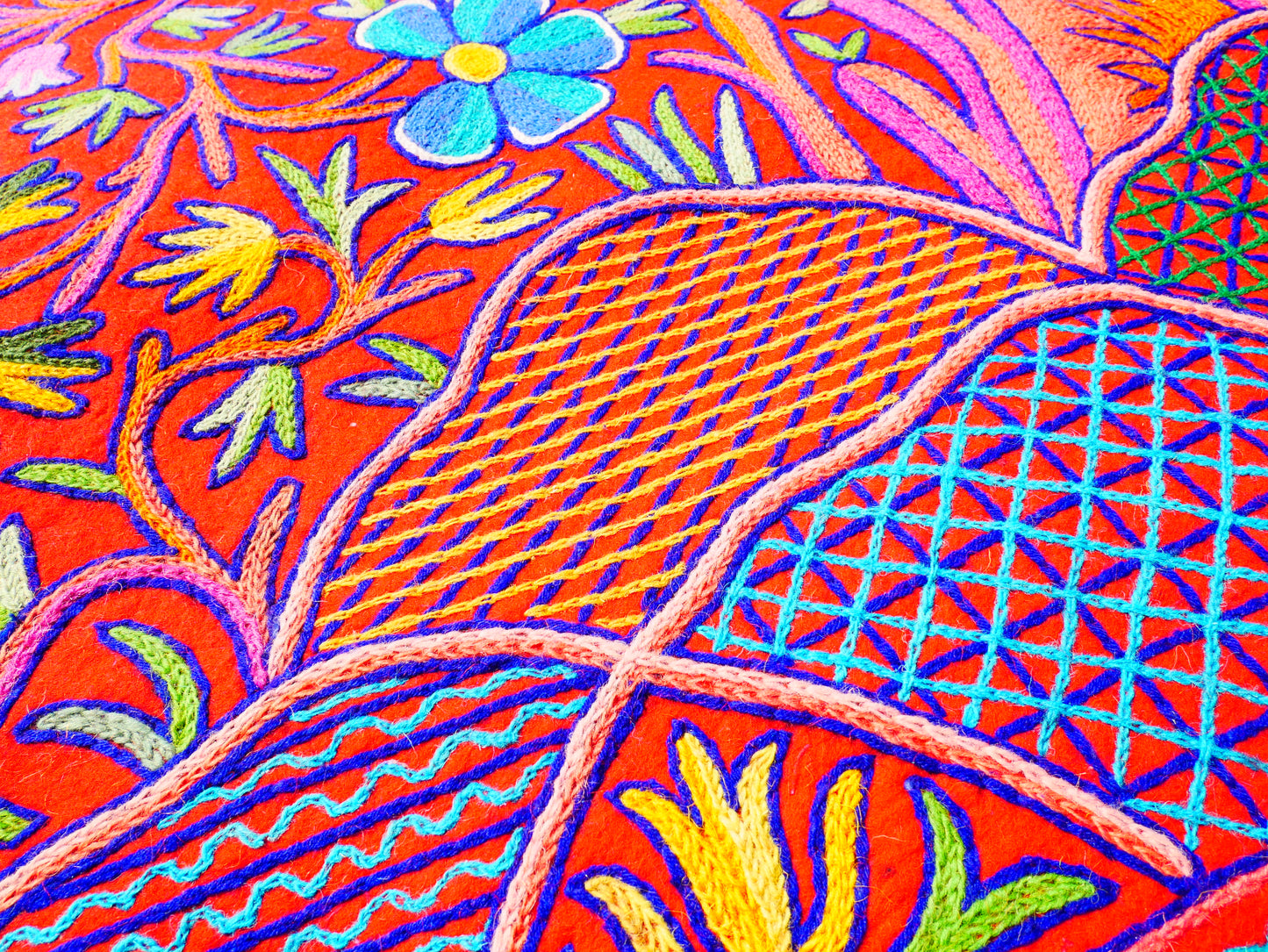 Large wool Namda handmade area rug "Himalayan Garden" traditional Kashmiri rug, felted wool- hand embroidered 12x6