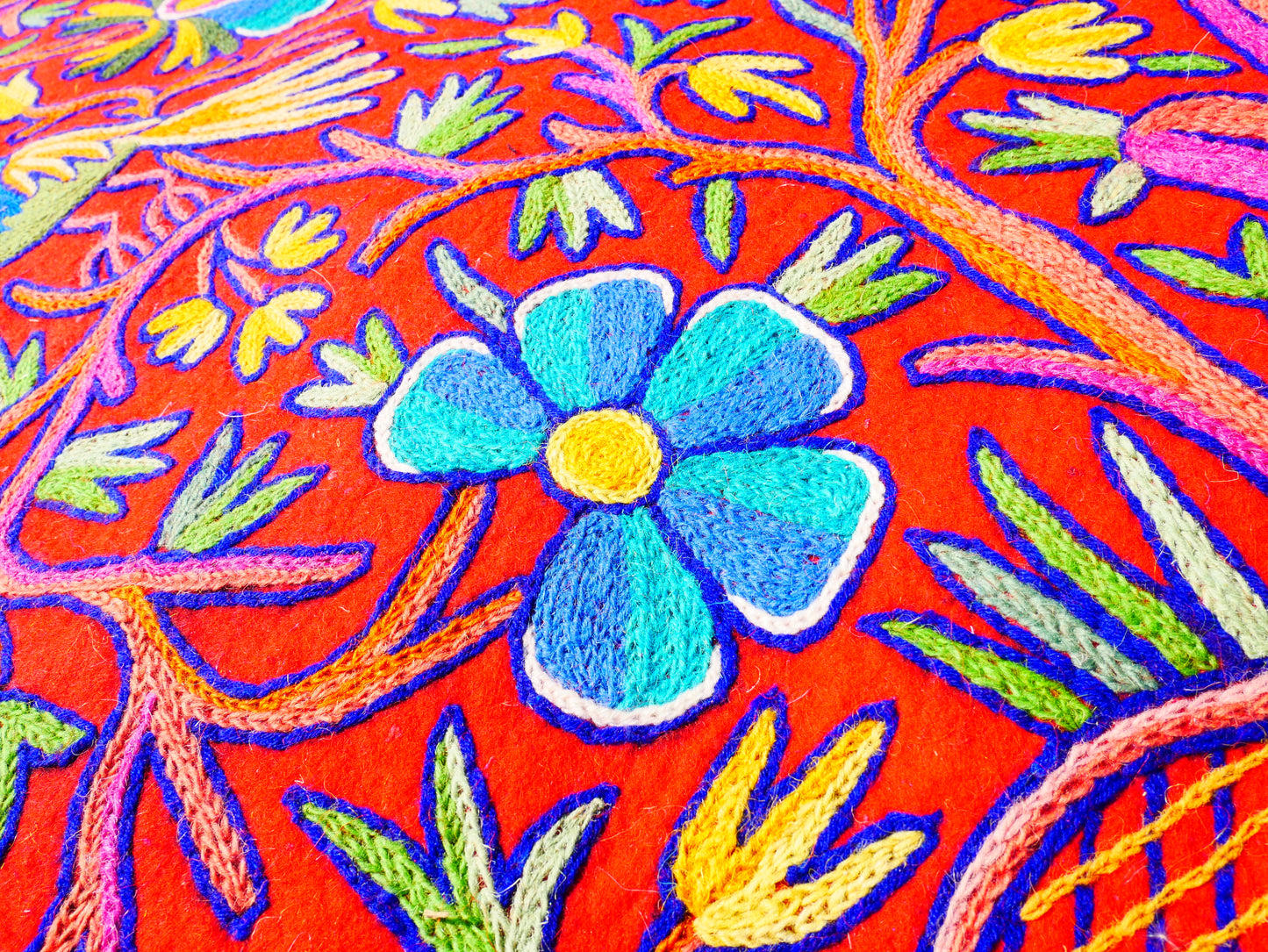 Large wool Namda handmade area rug "Himalayan Garden" traditional Kashmiri rug, felted wool- hand embroidered 12x6