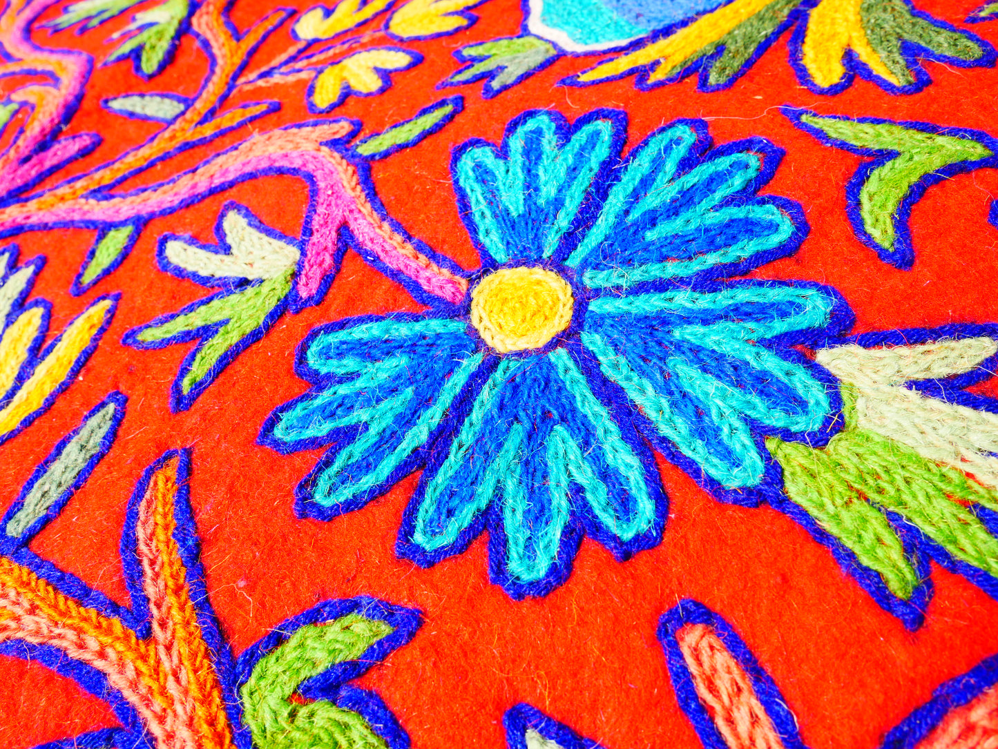 Large wool Namda handmade area rug "Himalayan Garden" traditional Kashmiri rug, felted wool- hand embroidered 12x6