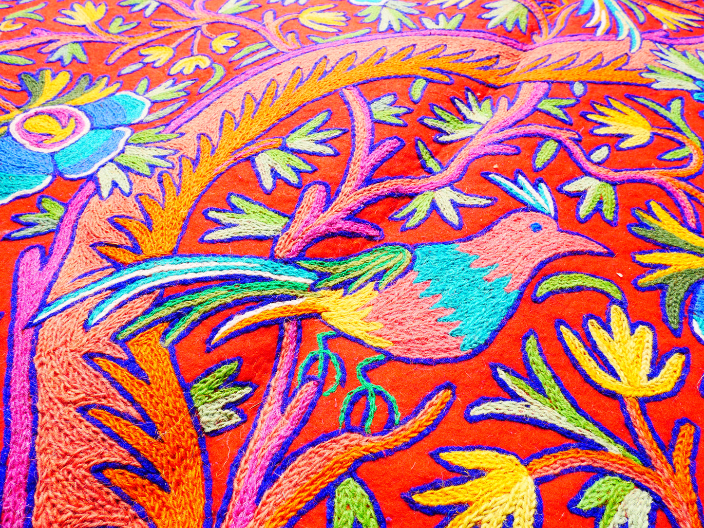 Large wool Namda handmade area rug "Himalayan Garden" traditional Kashmiri rug, felted wool- hand embroidered 12x6