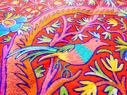 Large wool Namda handmade area rug "Himalayan Garden" traditional Kashmiri rug, felted wool- hand embroidered 12x6