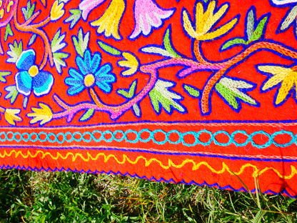 Large wool Namda handmade area rug "Himalayan Garden" traditional Kashmiri rug, felted wool- hand embroidered 12x6