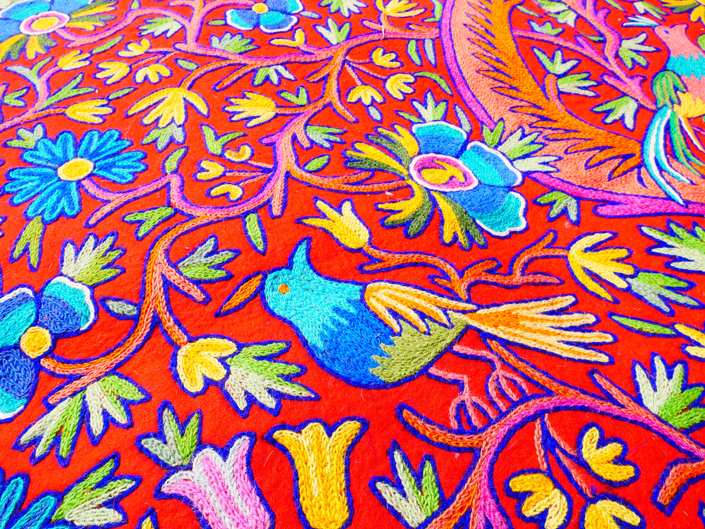 Large wool Namda handmade area rug "Himalayan Garden" traditional Kashmiri rug, felted wool- hand embroidered 12x6