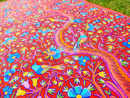 Large wool Namda handmade area rug "Himalayan Garden" traditional Kashmiri rug, felted wool- hand embroidered 12x6