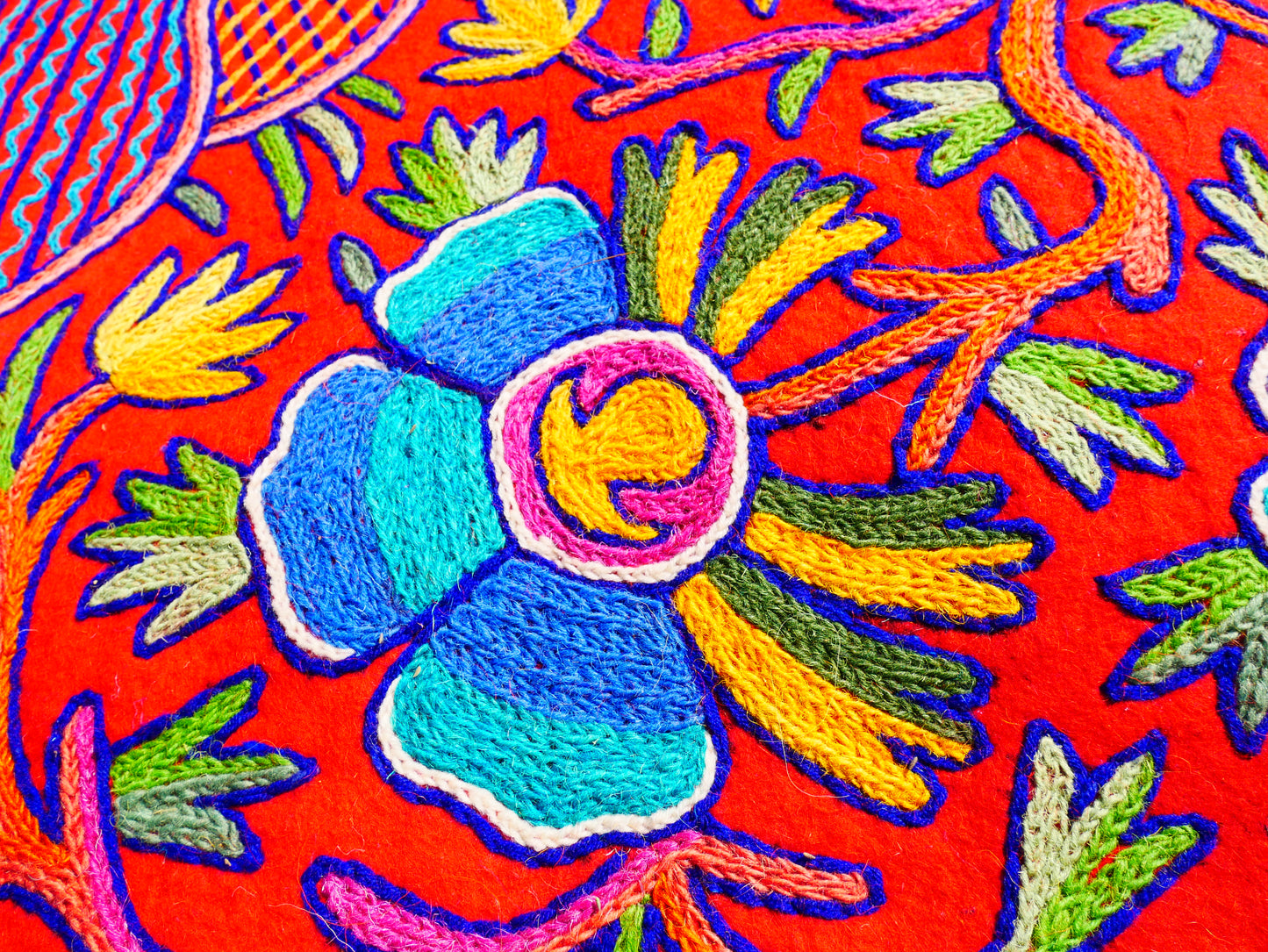 Large wool Namda handmade area rug "Himalayan Garden" traditional Kashmiri rug, felted wool- hand embroidered 12x6