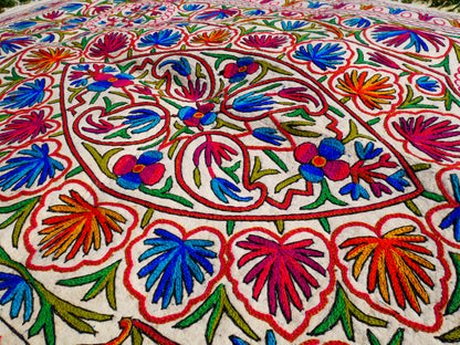 7x5 Boho Wool Rug “Namda” | Hand-Felted Kashmir Floor Carpet With Floral Embroidery | Cozy Hippie Home Decor