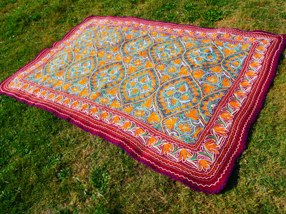 Large wool Namda handmade area rug "Himalayan Jewel" traditional Kashmiri rug, felted wool- hand embroidered 10x7