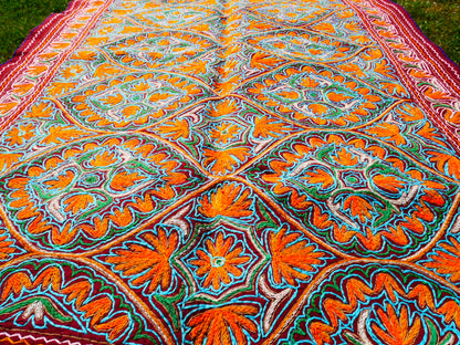 Large wool Namda handmade area rug "Himalayan Jewel" traditional Kashmiri rug, felted wool- hand embroidered 10x7
