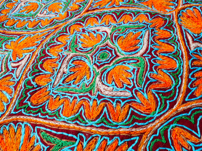 Large wool Namda handmade area rug "Himalayan Jewel" traditional Kashmiri rug, felted wool- hand embroidered 10x7