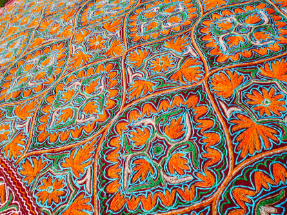 Large wool Namda handmade area rug "Himalayan Jewel" traditional Kashmiri rug, felted wool- hand embroidered 10x7