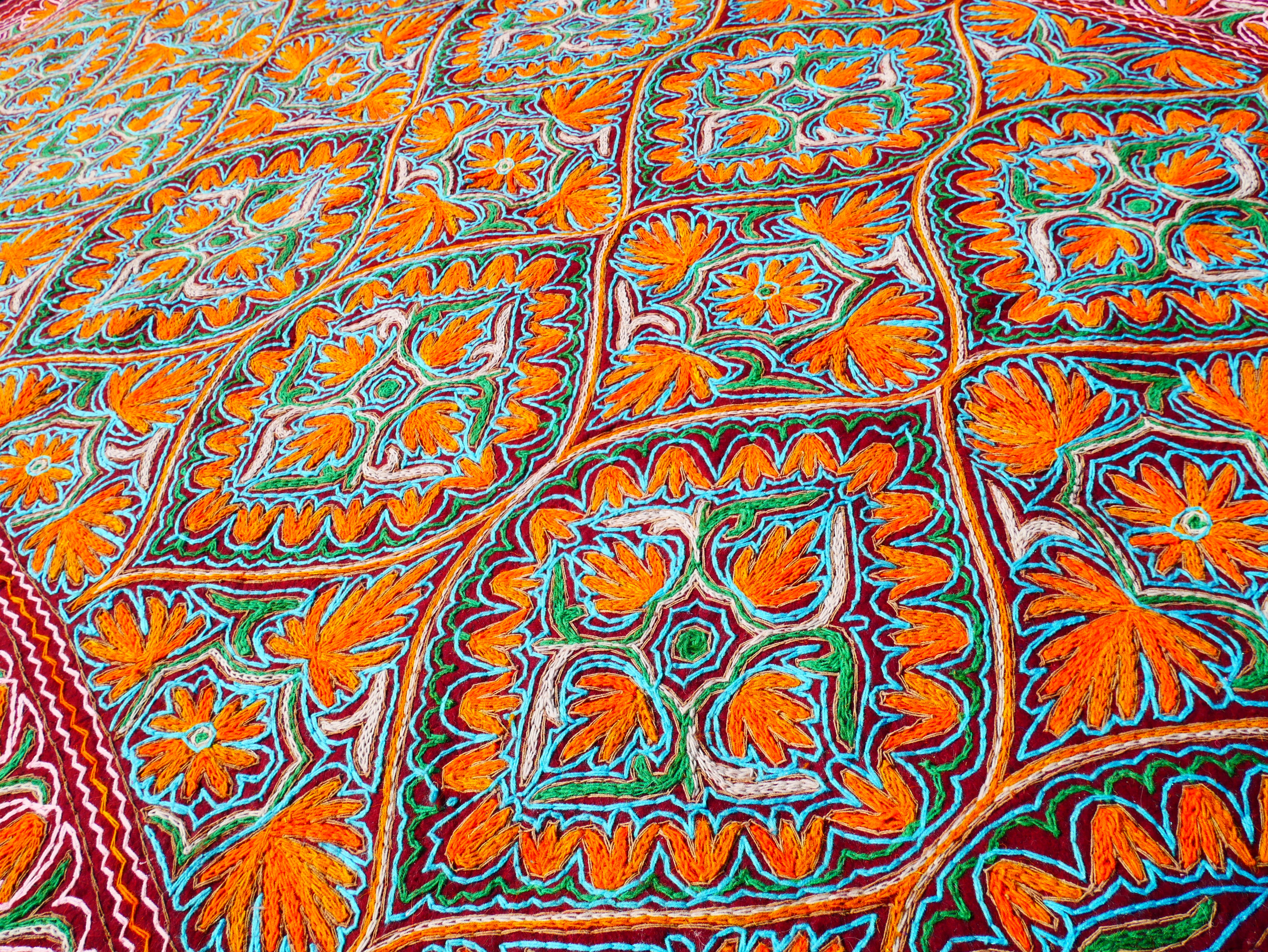 Large wool Namda rug "Himalayan Jewel" traditional Kashmiri rug, felted wool- hand embroidered 10x7