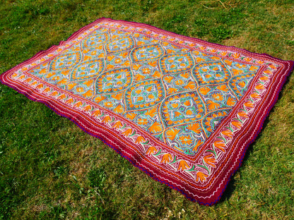 Large wool Namda handmade area rug "Himalayan Jewel" traditional Kashmiri rug, felted wool- hand embroidered 10x7