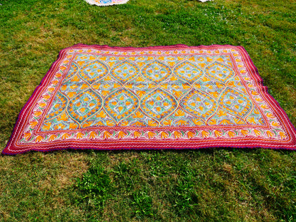 Large wool Namda handmade area rug "Himalayan Jewel" traditional Kashmiri rug, felted wool- hand embroidered 10x7